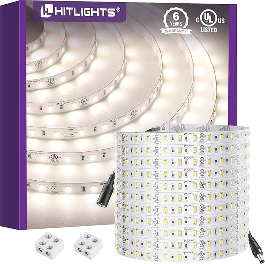 HitLights White LED Strip Lights 4000K 24V, 26.2ft Cuttable Tape Backed 3oz PCB by HitLights