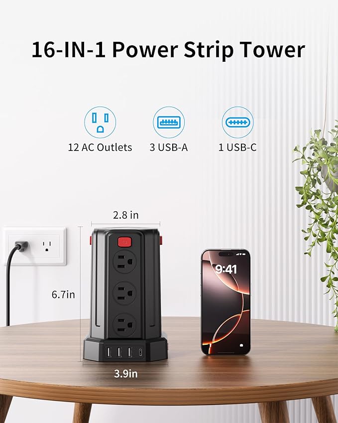 Power Strip Surge Protector, 6.5 Ft Extension Cord - Image 2