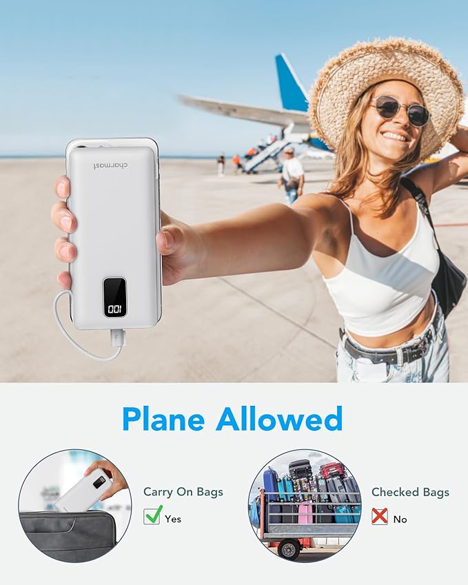 charmast Portable Charger with Built-in Cables and Plug, 10000mAh USB C Power - Image 8