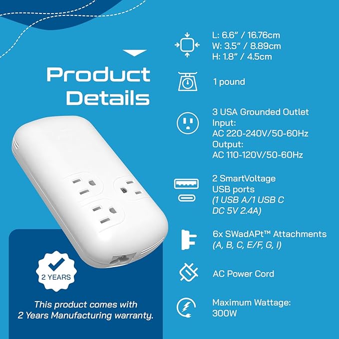 Ceptics 300W Travel Voltage Converter, 220V to 110V 50Hz to 60Hz Step Down - Image 5