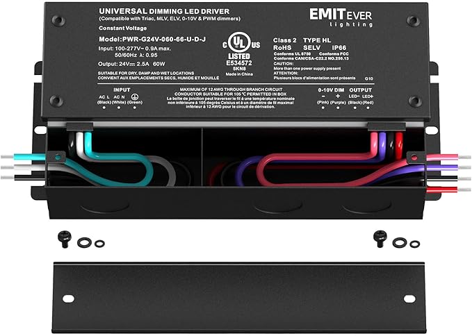 EMITEVER 60W Dimmable LED Driver, 24V Triac Dimmable Power Supply, AC to DC - Image 2