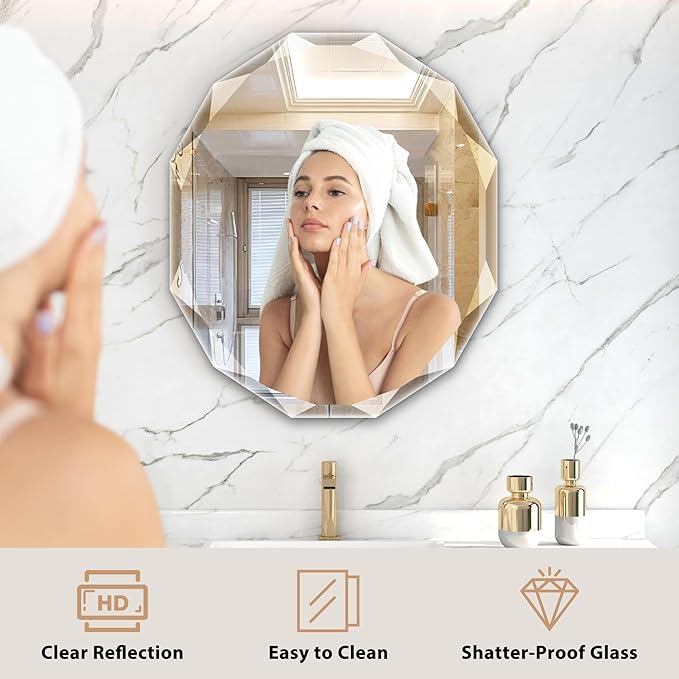 Bathroom Mirrors for Over Sink, Round Frameless Mirrors for Wall, 23.5x27.5 - Image 2