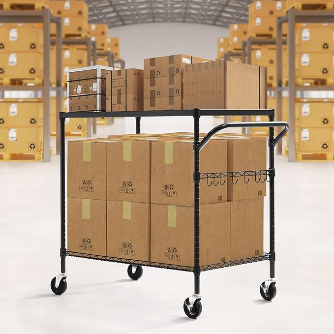 WDT 2-Tier Utility Cart with Wheels, Metal Cart with 1000LBS Capacity, NSF - Image 7