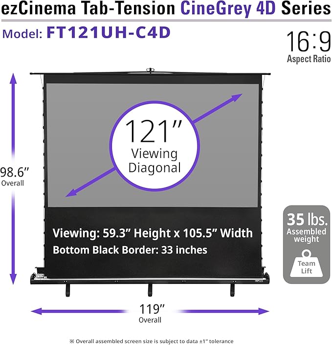 Elite Screens ezCinema Tab-Tension CineGrey 4D, 121-inch 16:9, Manual Floor - Image 6