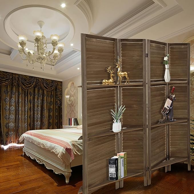4 Panel Room Divider with Shelves, Room Dividers and Folding Privacy Screens - Image 4