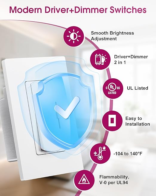 Dimmer Light Switch & 24V 160W Dimmable LED Driver 2 in 1, UL Listed Class 2 - Image 5