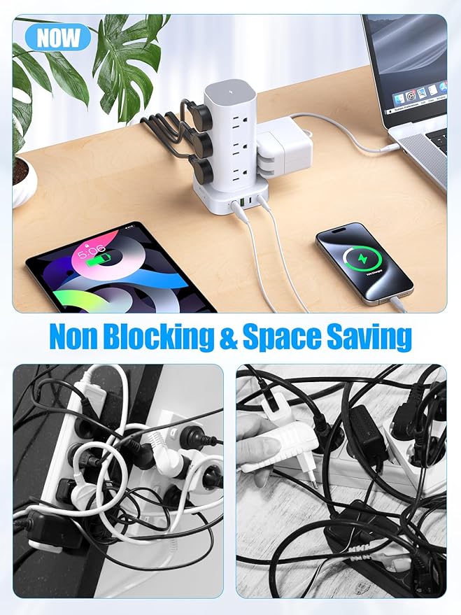 Tower Power Strips with Surge Protection, 6FT Flat Extension Cord with Multiple - Image 7
