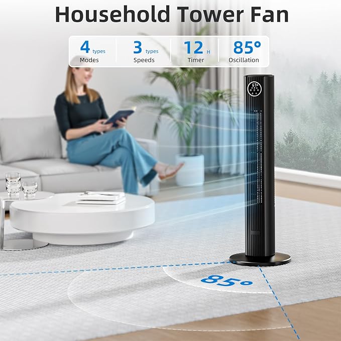 Antarctic Star Tower Fan Portable Floor Fans 85°Oscillating Fan Quiet Cooling - Image 2