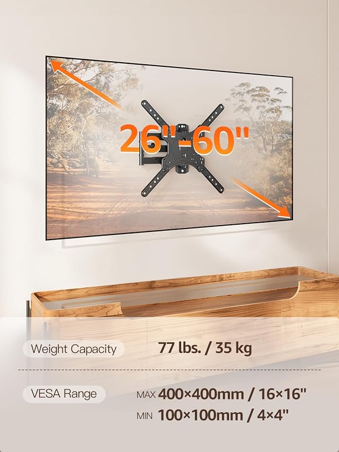 ELIVED TV Wall Mount for Most 26-60 Inch TVs, Swivel and Tilt Full Motion TV - Image 8