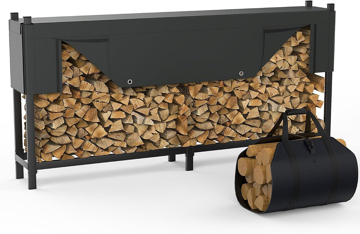 walmann heavy-duty 8 ft firewood rack with cover, main product view