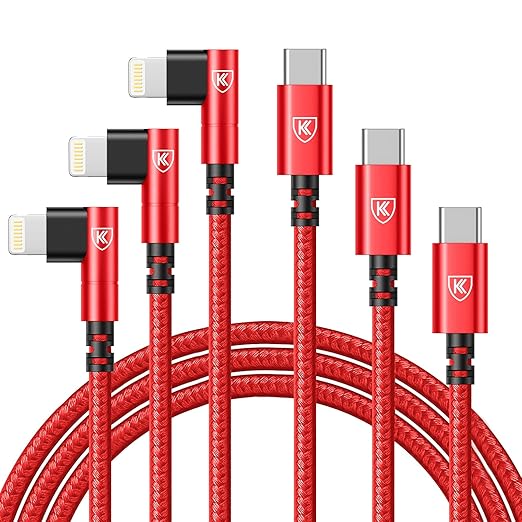 USB C to Lightning Cable 6FT, 90 Degree iPhone Charger Cables 3Pack Fast by KIYODA