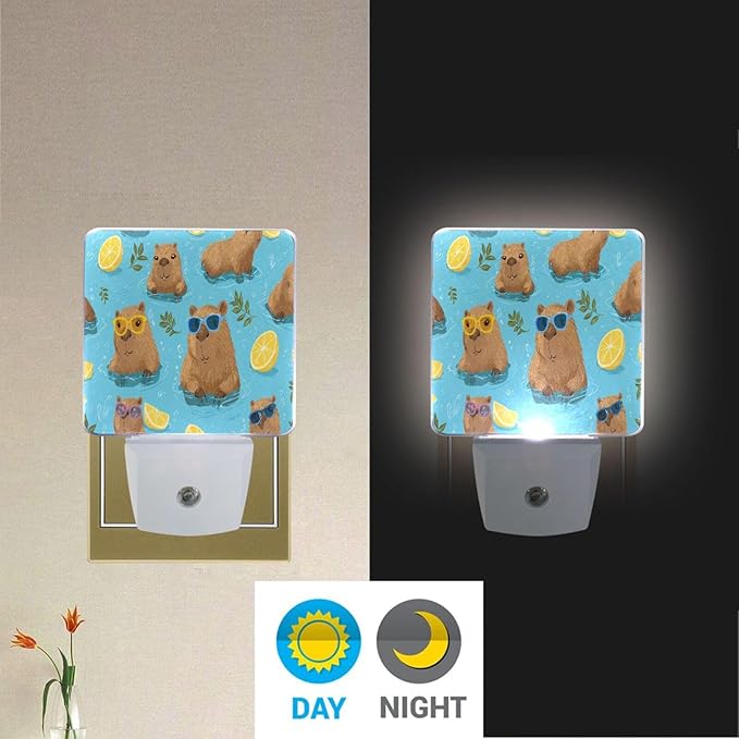 Pigsaly Led Night Light Cute Capybara Lemon Night Light Plug in Wall Lamp Smart - Image 5