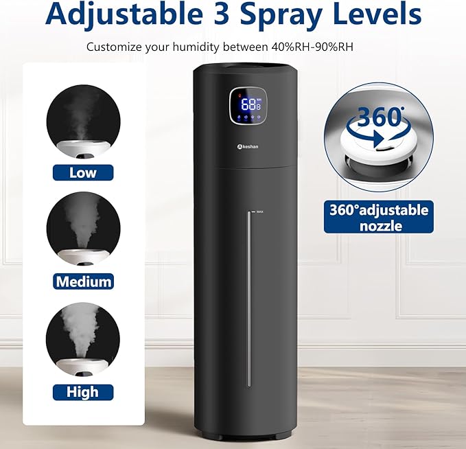 Akeshan Large Humidifiers for Bedroom, 9L/2.5Gal Ultrasonic Cool Mist, Top Fill - Image 5