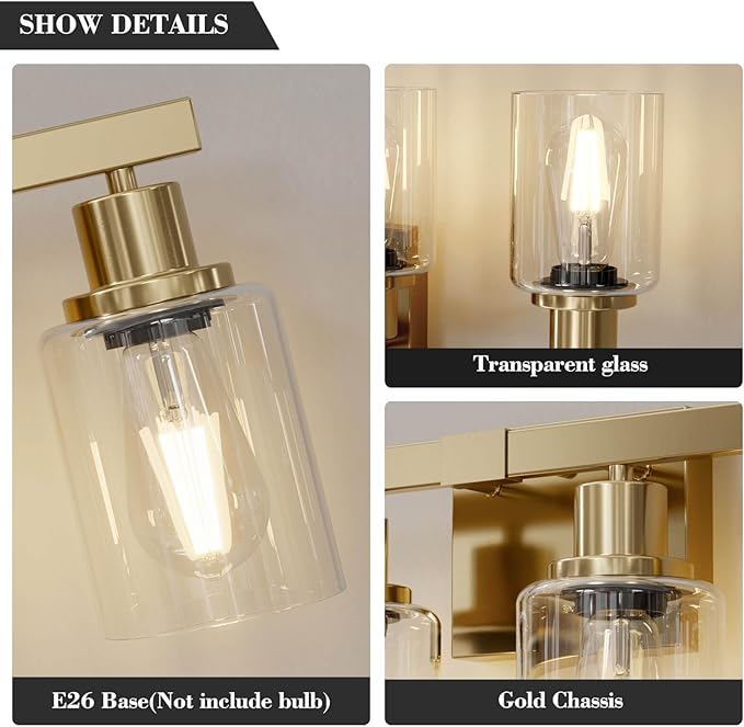 DIKAIDA 2-Light Brushed Gold Vanity Lights - Image 4
