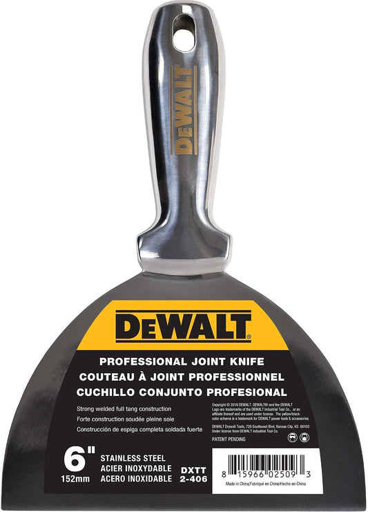 DEWALT 6" All Stainless Steel Joint Knife | One-Piece Premium Polished Metal Putty Blade | 2-406