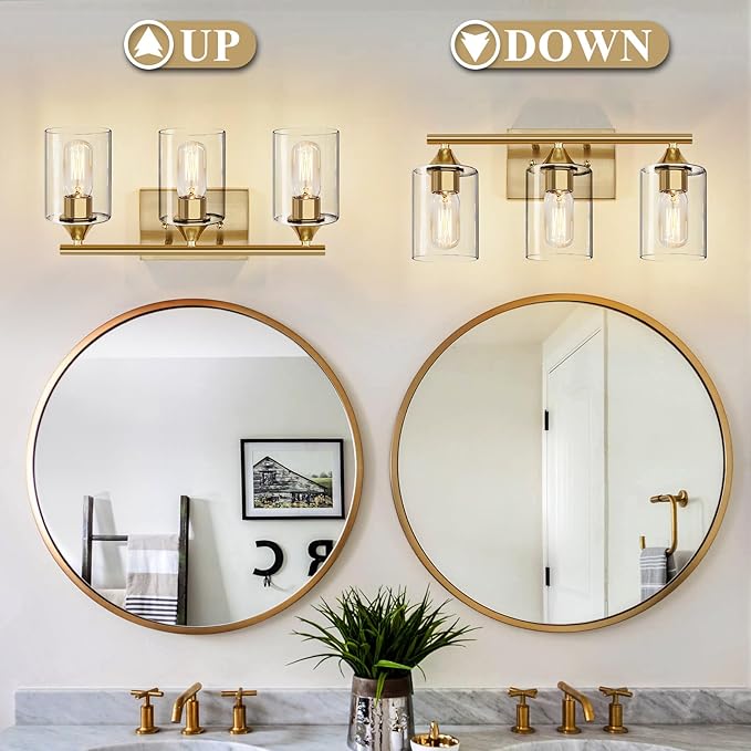 XPEHK Gold Bathroom Light Fixtures, 3-Light Vanity Lights, Modern Brushed Brass - Image 6