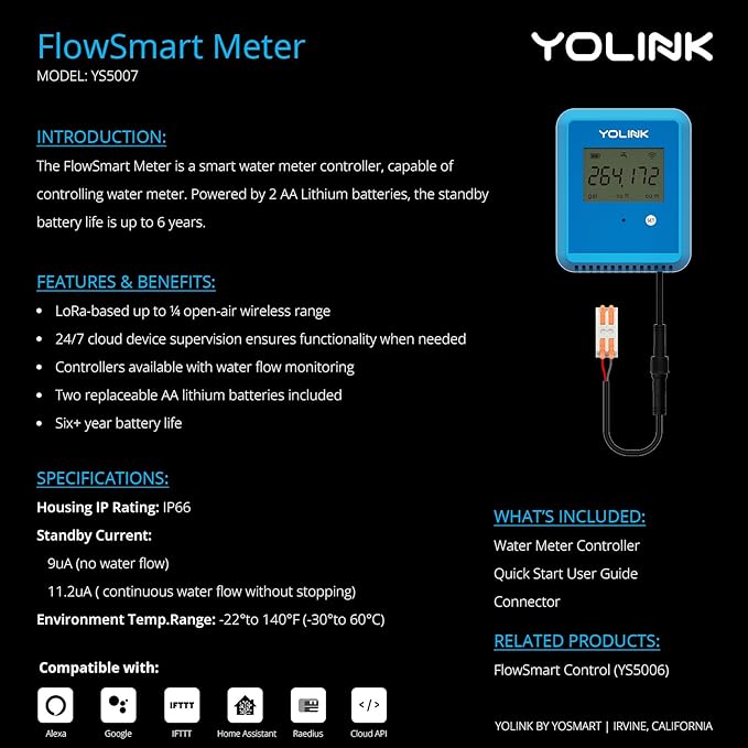 YoLink FlowSmart NSF Water Meter, Smart Water Usage Monitor and Water Leak - Image 7