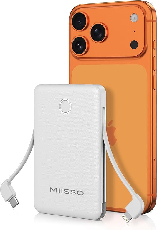 miisso 6000mah Ultra Slim Built in Cables Power Bank, Card Size Built in USB C by MIISSO