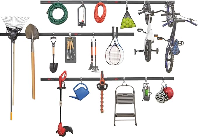 Rubbermaid 24-Piece FastTrack Garage Wall-Mounted Storage Kit, 6 Rails and 18 by Rubbermaid