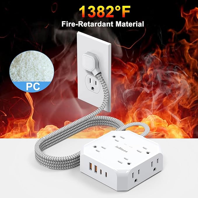 Surge Protector Flat Plug Power Strip, 10Ft Extension Cord - Image 5