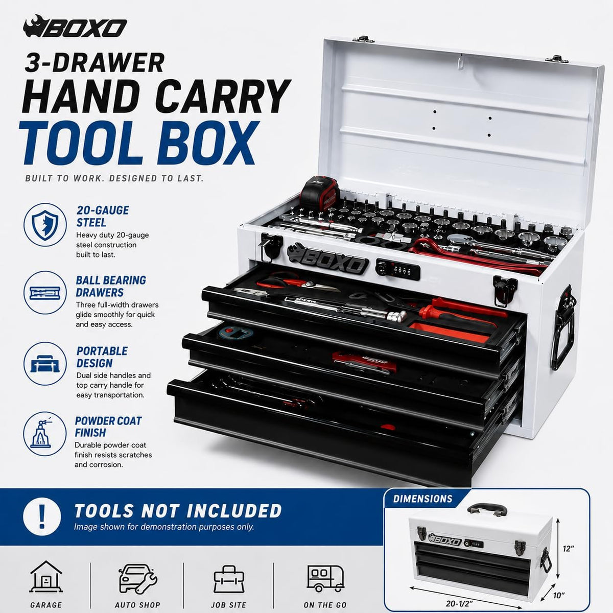 boxo usa 3-drawer hand carry toolbox – heavy shown in use