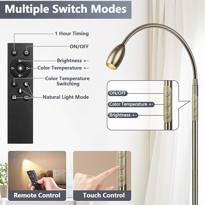 Reading Floor Lamp, Dimmable Zoomable Spotlight, Adjustable Color Beam Standing - Image 6