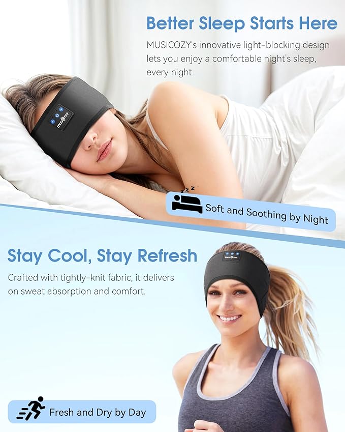 MUSICOZY Sleep Headphones Headband, Wireless Earbuds Earphones Sweat Resistant - Image 2