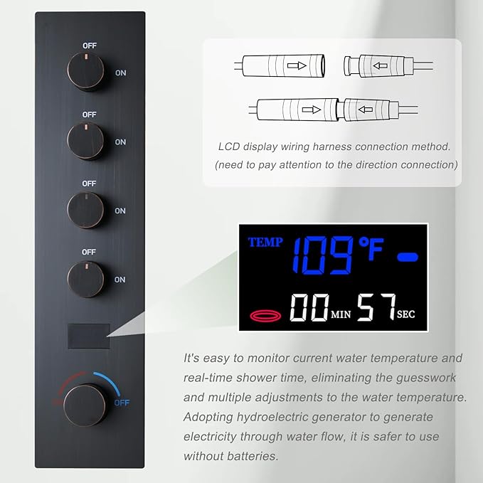 KATAIS Temperature Display Oil Rubbed Bronze Shower System, Push Button Shower - Image 9