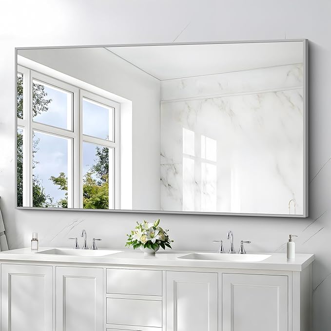 36x60inch Brushed Nickel Bathroom Mirror, Large Rectangular Wall Mirrors - Image 2