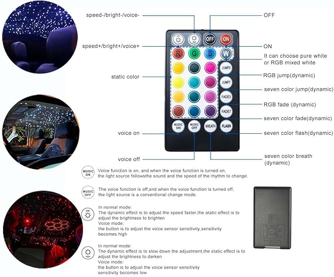 Car Use Starlight Headliner Kits, AZIMOM RGBW 6W Fiber Optic Star Ceiling Light - Image 6