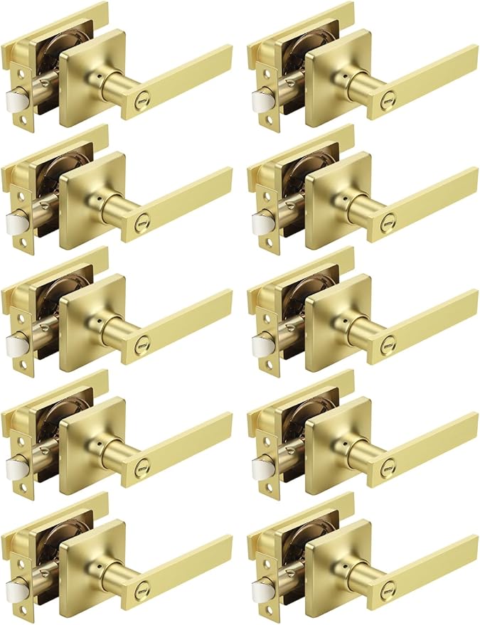 Mengico 10 Pack Gold Privacy Lever Door Handle Interior by Mengico