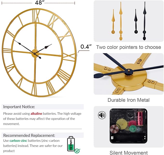 Ohweog Large Wall Clock for Living Room Decor – 48 inch Silent Non-Ticking - Image 2