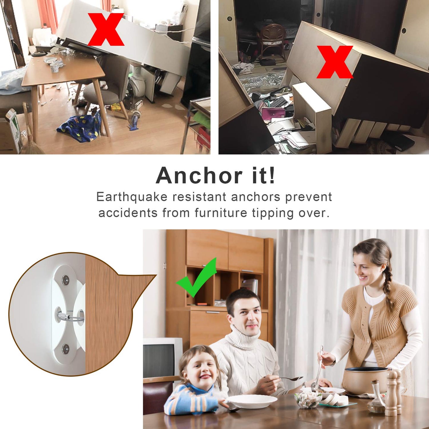 4our Kiddies Furniture Anchors (10 Pack), Furniture Straps for Baby Proofing, Secure 400 Pound Furniture to Wall Prevent Falling, Anti Tip Earthquake Straps for Child Safety (White)