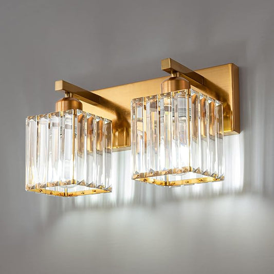 FDPBY Modern Bathroom Vanity Light 2-Lights Gold Crystal Bathroom Wall Light by FDPBY