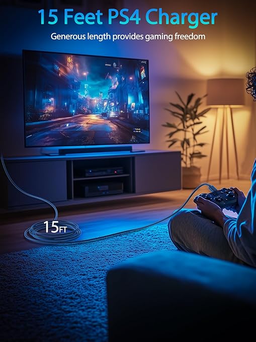 15FT Long Micro USB Cable, PS4 Controller Charger Cord - Image 2