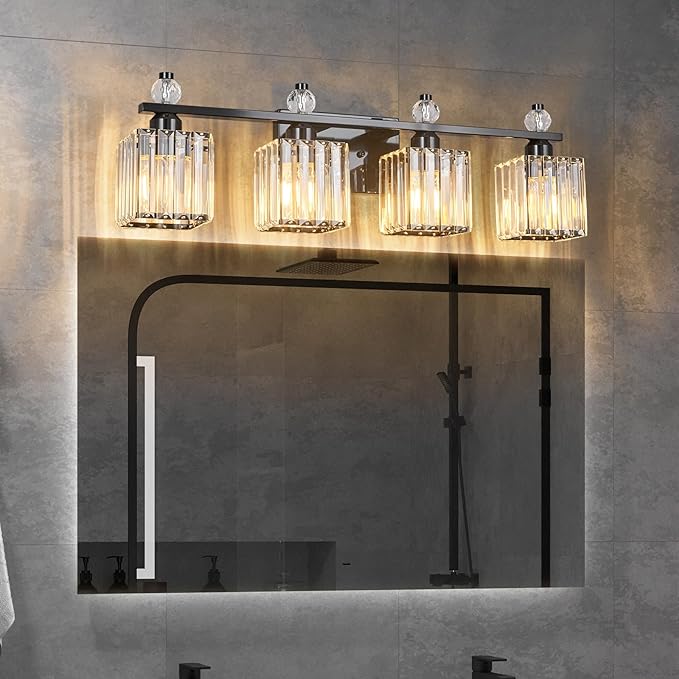 FDPBY Vanity Lights 4-Light Modern Crystal Vanity Light Plating Black Bathroom - Image 7
