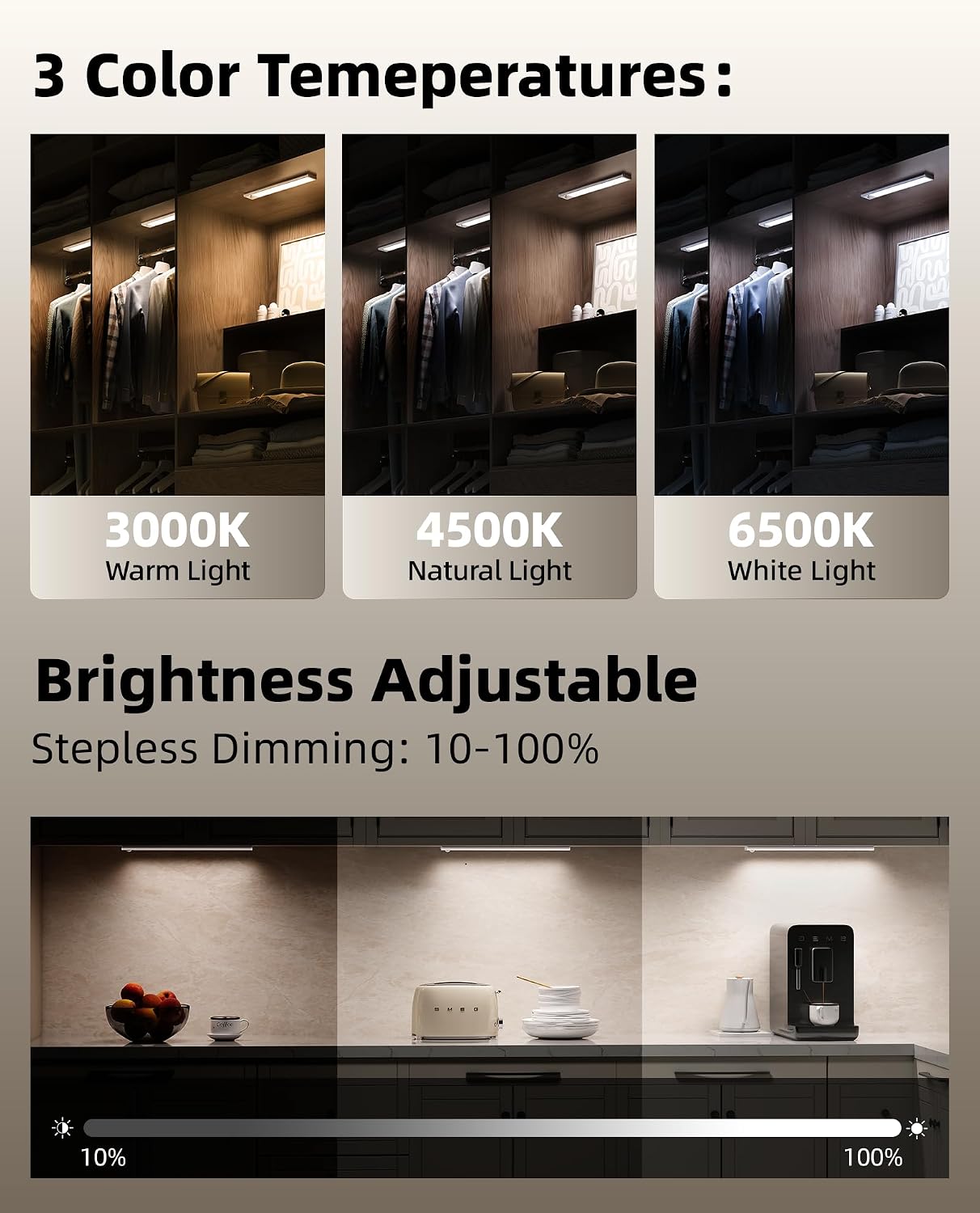 12inch Under Cabinet Lighting with Remote, 2400mAh Rechargeable Motion Sensor Light Indoor, Wireless Closet Lights, Dimmable, 3 Color Temps, Magnetic for Kitchen, Stairs (4 Pack)