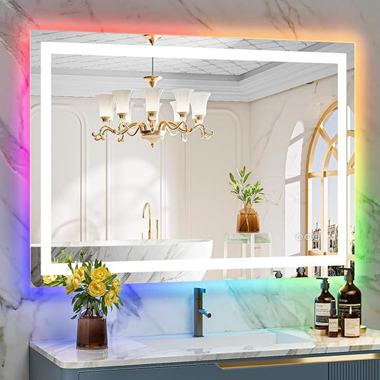 YEELAIT 44x32 Inch RGB LED Bathroom Mirror Front Light and RGB Backlit Lighted by YEELAIT