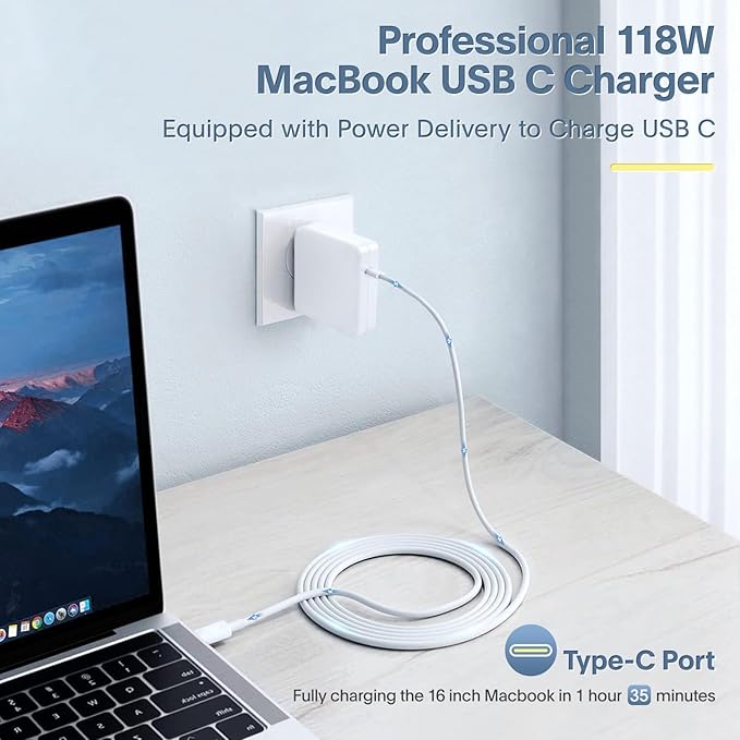 Azacvb Mac Book Pro Charger - 118W USB C Fast Charger Power Adapter Compatible - Image 2