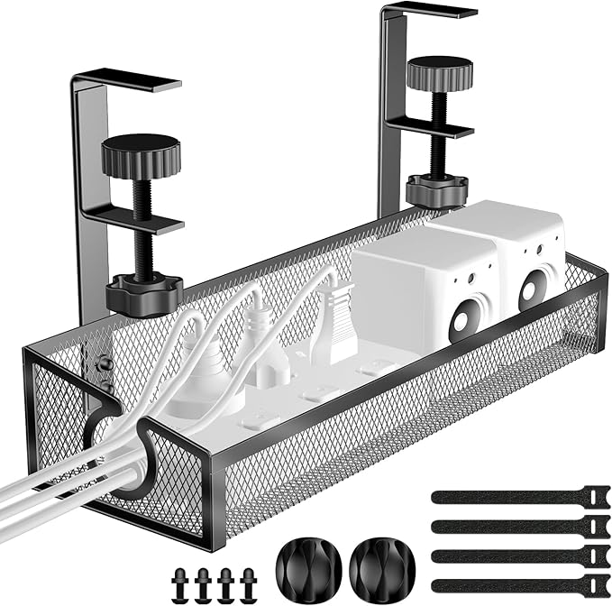 Under Desk Cable Management Tray Black, No Drill Desk Cable Wire Management by Kaiferty