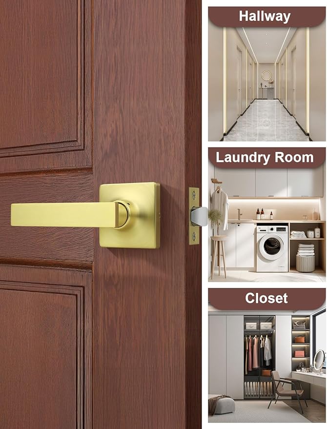 Mengico 5 Pack Passage Door Levers Gold Finish, No-Locking Keyless Square Door - Image 6