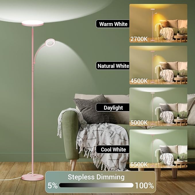 marctronic Pink Floor Lamp, 42W 4000LM Super Bright LED Room Lamp - Image 2