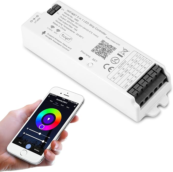 XXK WB5 RF WiFi Bluetooth LED Strip Controller RGB CCT RGBW 5in1 Dimmable by XXK