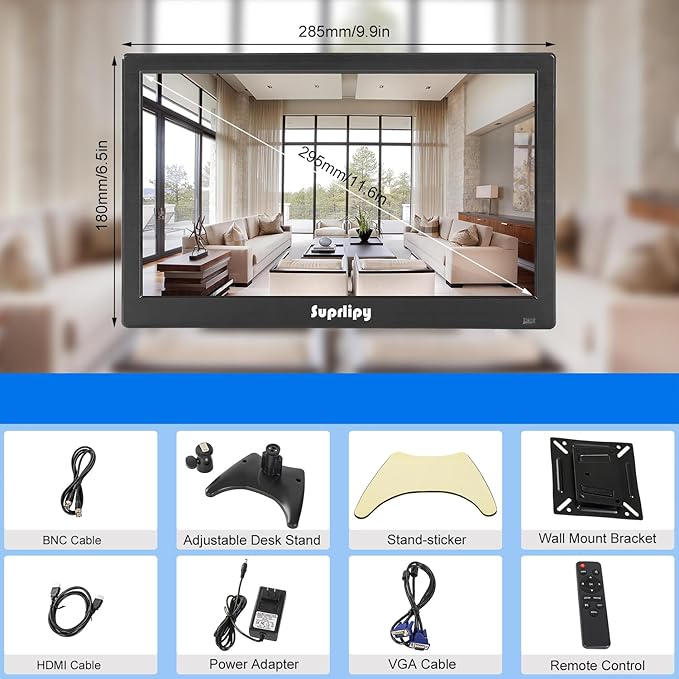 Suprlipy 12 inch FHD Small IPS Monitor LCD Display Screen 1920x1080 60Hz 16:9 - Image 6