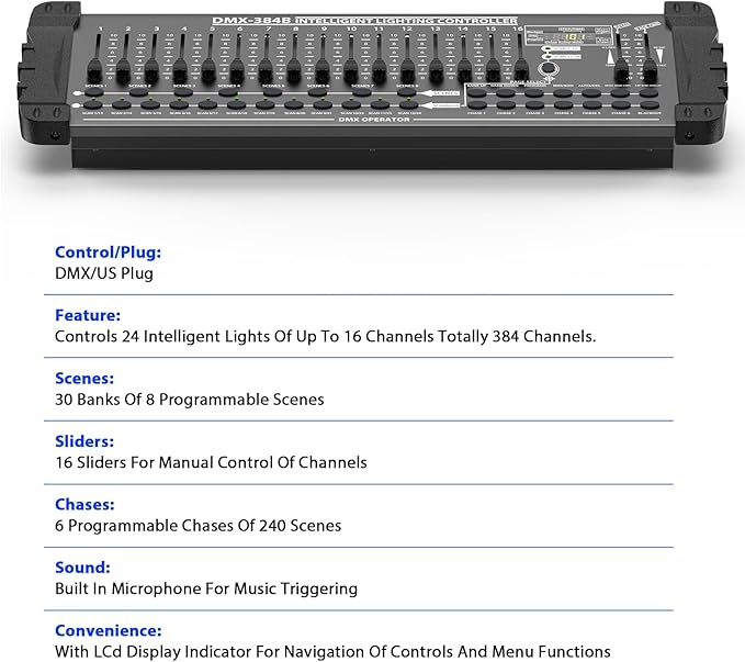 Wiwreenm DJ Controller 384CH Fog DMX-512 DJ Controller Support 30 Banks 8 - Image 5