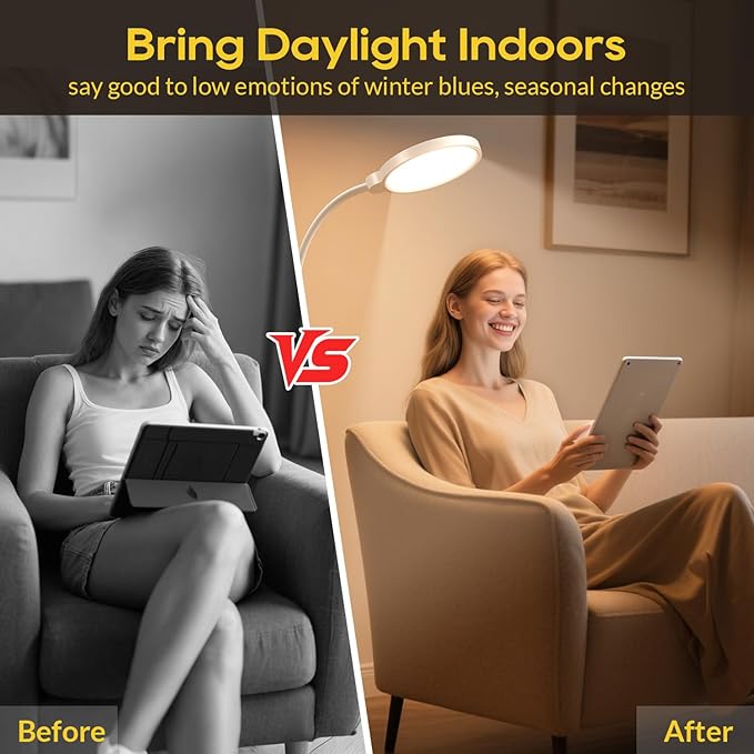 Happy Light Therapy Lamp, 11000 Lux UV-Free Floor Sun Light Lamp - Image 4