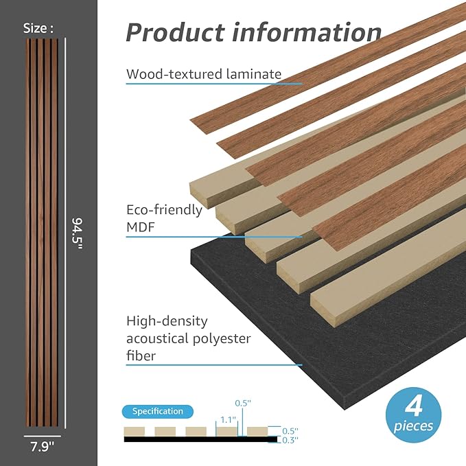Art3d 4-Piece Wood Slat Acoustic Panels - Image 4