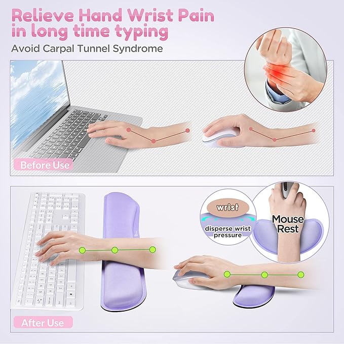 Gimars Upgrade Enlarge Gel Memory Foam Set Keyboard Wrist Rest Pad, Mouse Wrist - Image 4