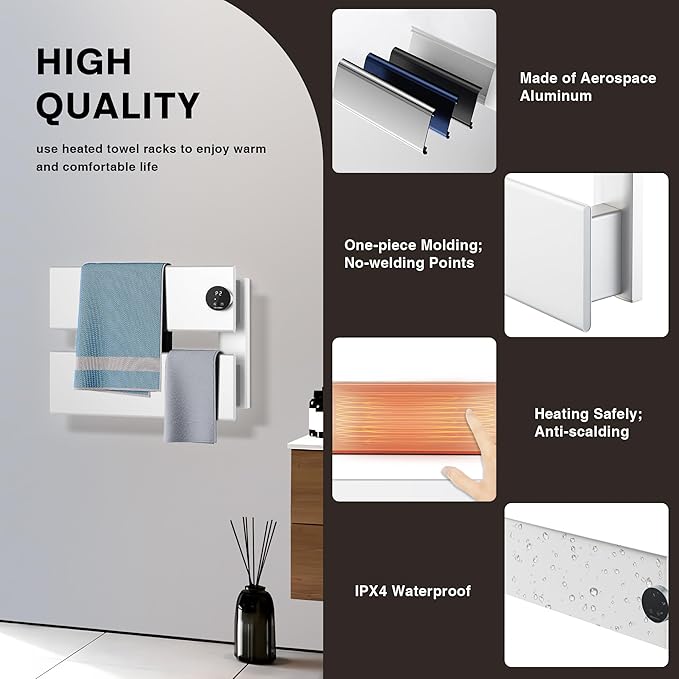 K&KALONZO Electric Towel Warmer, 18.35" W x 14.6" H Wall-Mounted Towel Heater - Image 6
