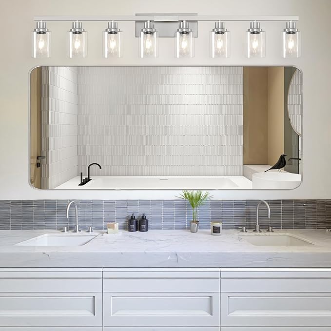 DIKAIDA 52inch Brushed Nickel Vanity Light Fixtures, 8 Light Brushed Nickel - Image 6